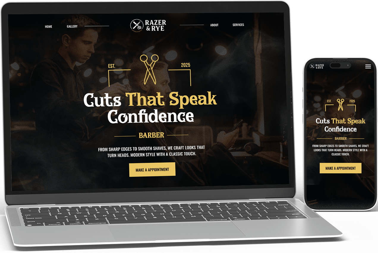 Affordable websites for small businesses – Razer & Rye Barbershop by Cookster Creative