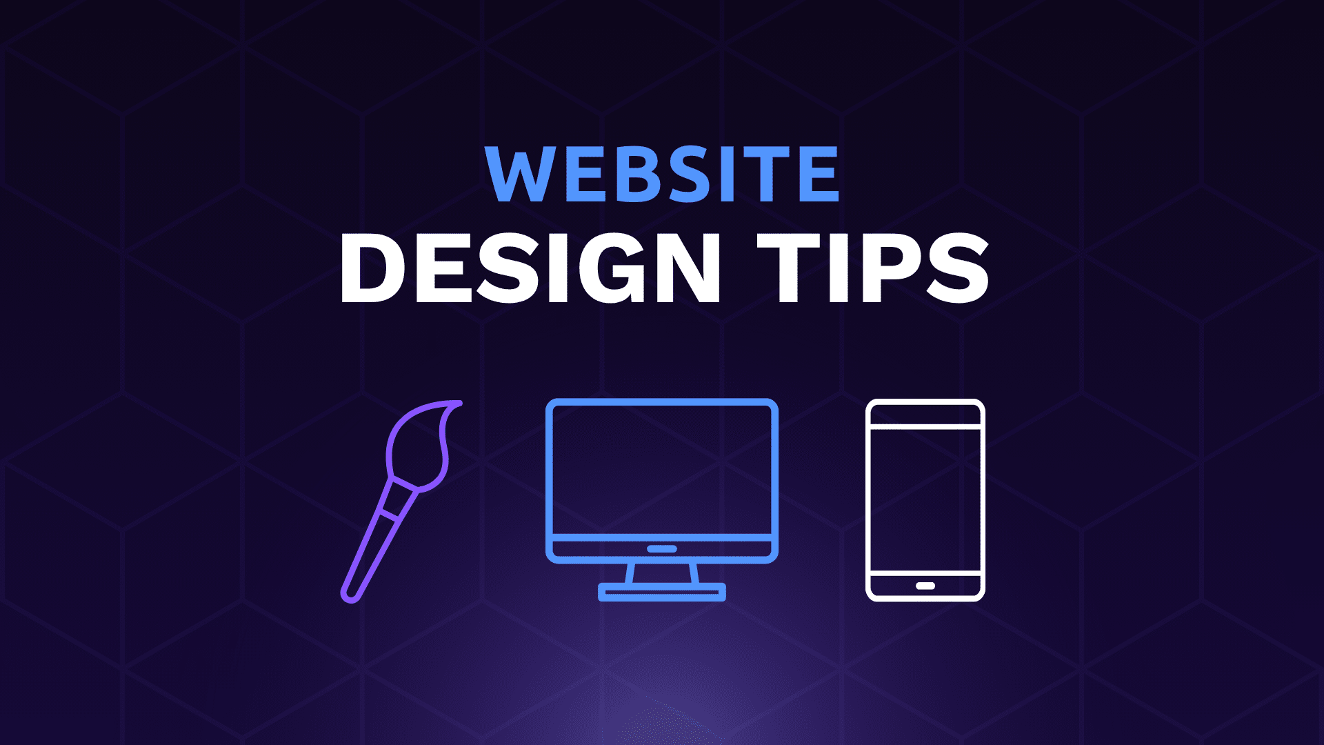 Illustration of a paintbrush, desktop monitor, and mobile phone representing website design tips for UK small businesses.