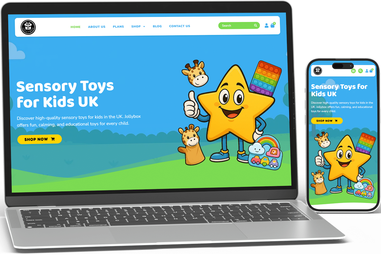 Jollybox e-commerce website design by Cookster Creative – affordable websites for UK small businesses selling sensory toys.