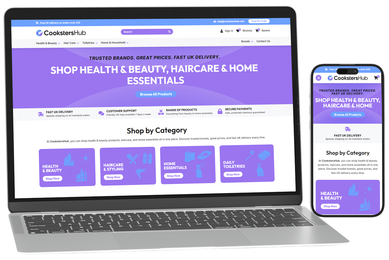 CookstersHub e-commerce website design by Cookster Creative – affordable websites for UK small businesses